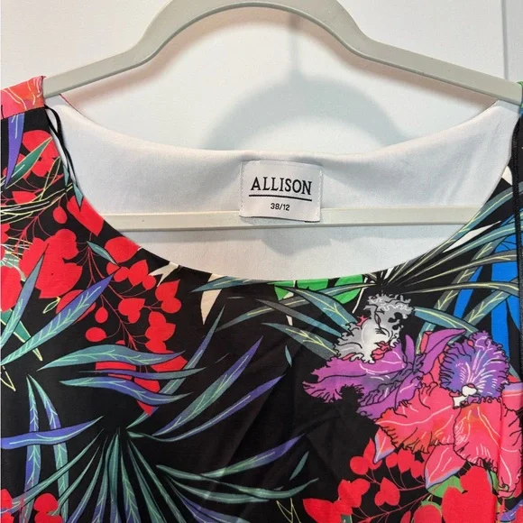 Allison Tropical Floral Leaf Print Ruched Sheath Dress Short SleeveWomen’s 38/12 - Picture 4 of 12